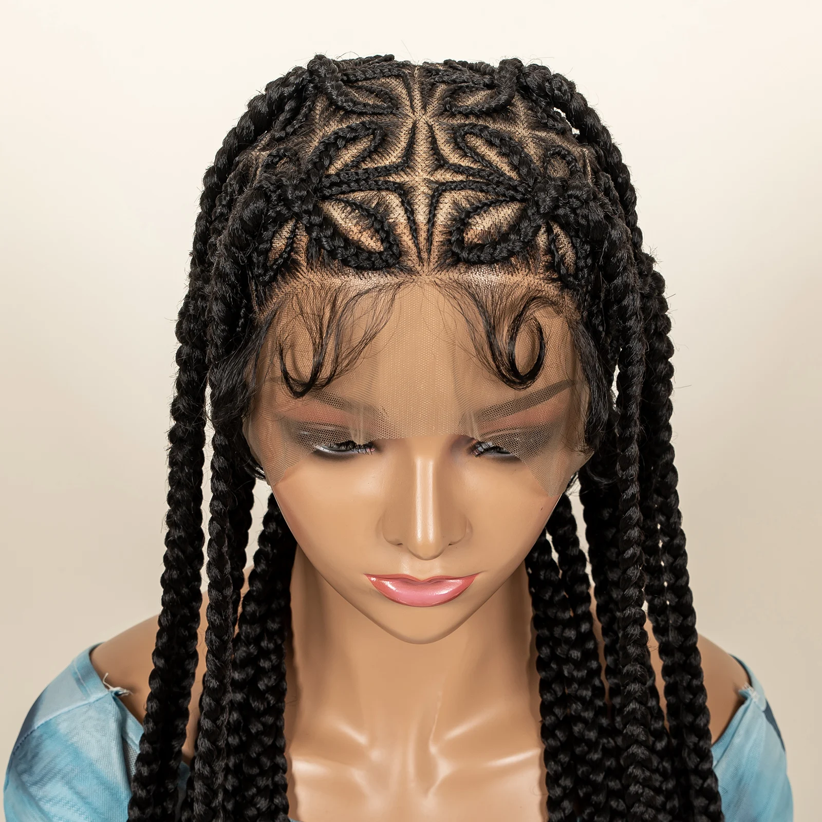 Perucas Trançadas Sintéticas com Tranças de Limão Protetoras de 36 Polegadas, Peruca Trançada de Renda Completa para Mulheres Negras