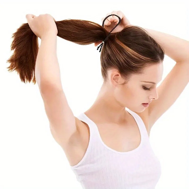 أربطة شعر متعددة قابلة للتعديل 6 قطع من حوامل ذيل الحصان السوداء للشعر السميك، ربطات شعر صيفية مرنة ناعمة 3 طويلة 3 قصيرة