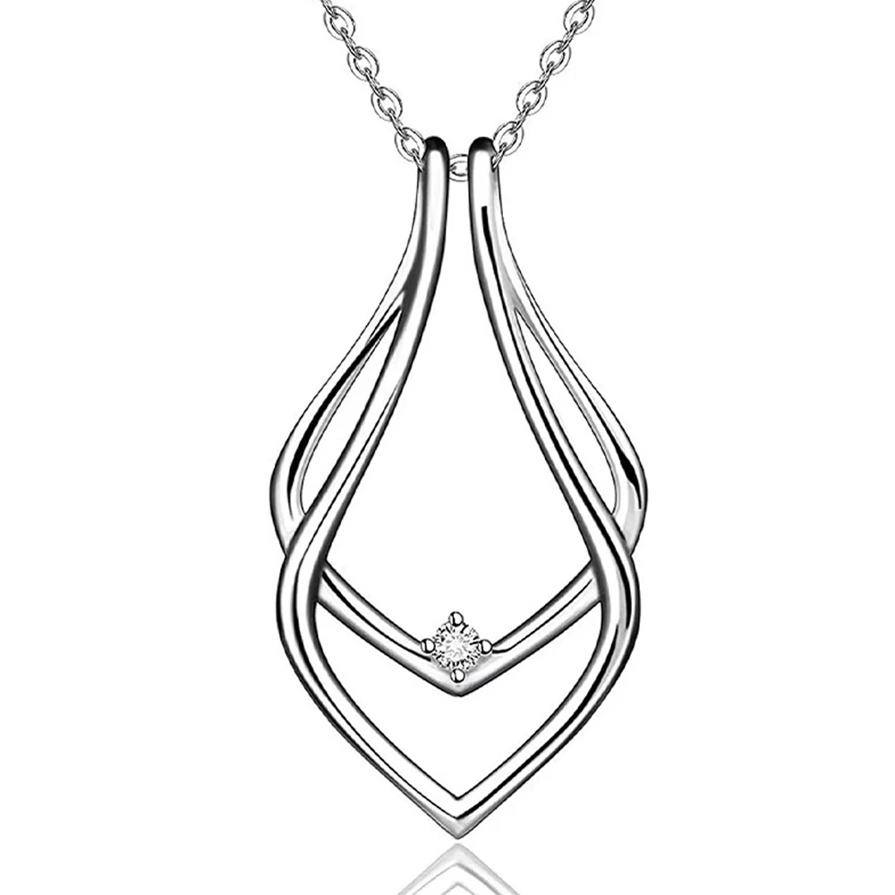 Stainless Steel Waterdrop Ring Holder Necklace For Women Men Cubic Zirconia Ring Keeper Necklaces Jewelry For Wife Girlfriend
