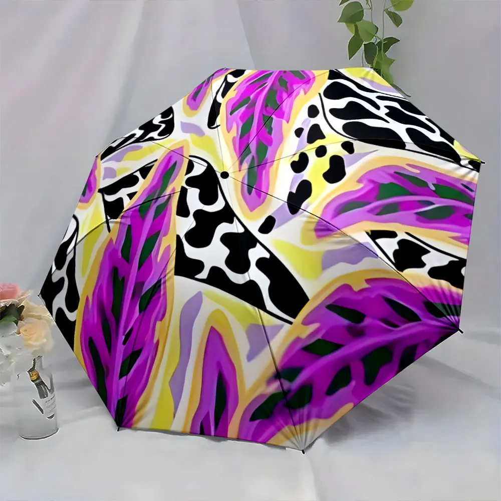 1PC Abstract Tropical Leaf Pattern Umbrella Print 8 Iron Ribs Folding Umbrella Auto-Open Fashion Sunshade