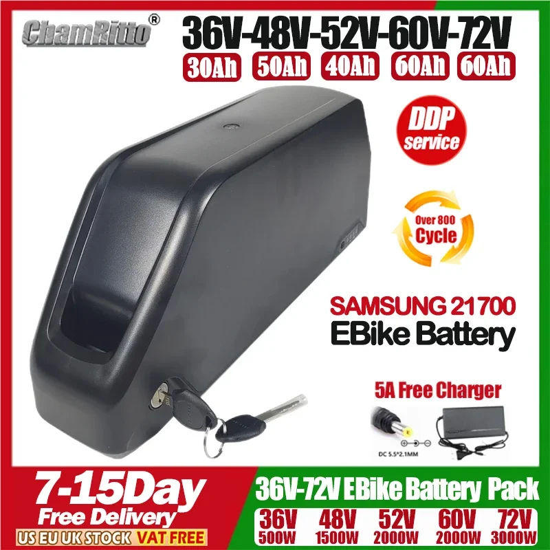 

Электрический велосипед 36 В 48 В 52 В аккумулятор cham-rider 30ah 40ah 50ah 60ah Polly Lithium Batterie 60v 72v 1000w 2000w 3000w e велосипедный комплект