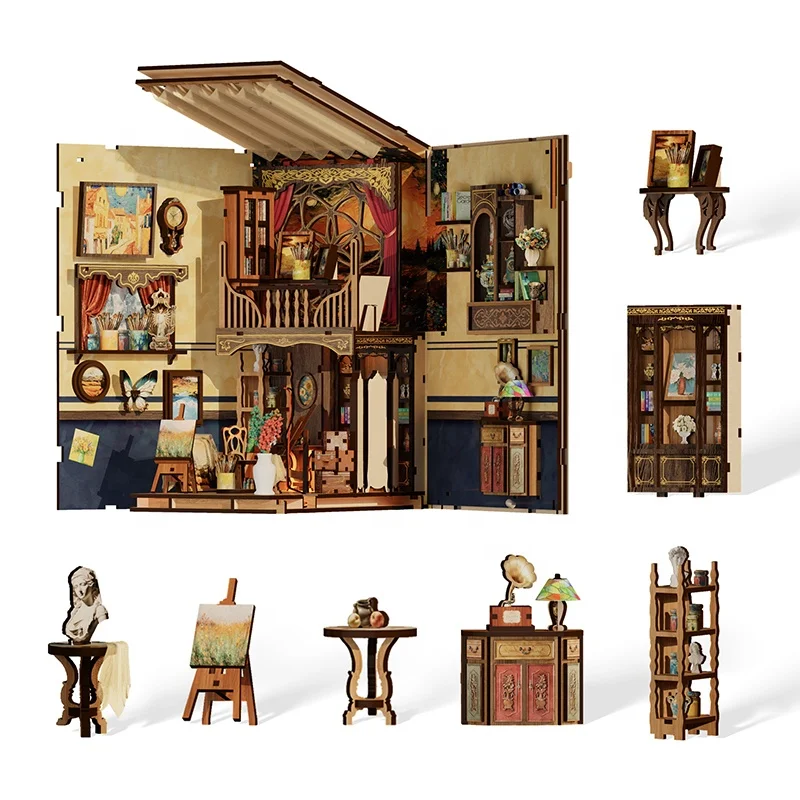 Niche à livres en bois à faire soi-même, un monde à l'intérieur du cadre, figurines miniatures, serre-livres, étagère à livres artisanale, cadeaux pour amis, décoration de la maison, artisanat