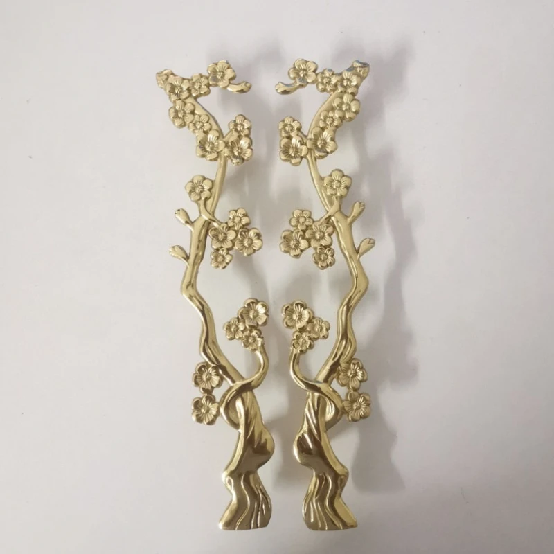 Brass Plum Blossom Branch Door Wine Cabinet Storage Cabinet Wardrobe Cabinet Double Hole Handle Decorative Handle