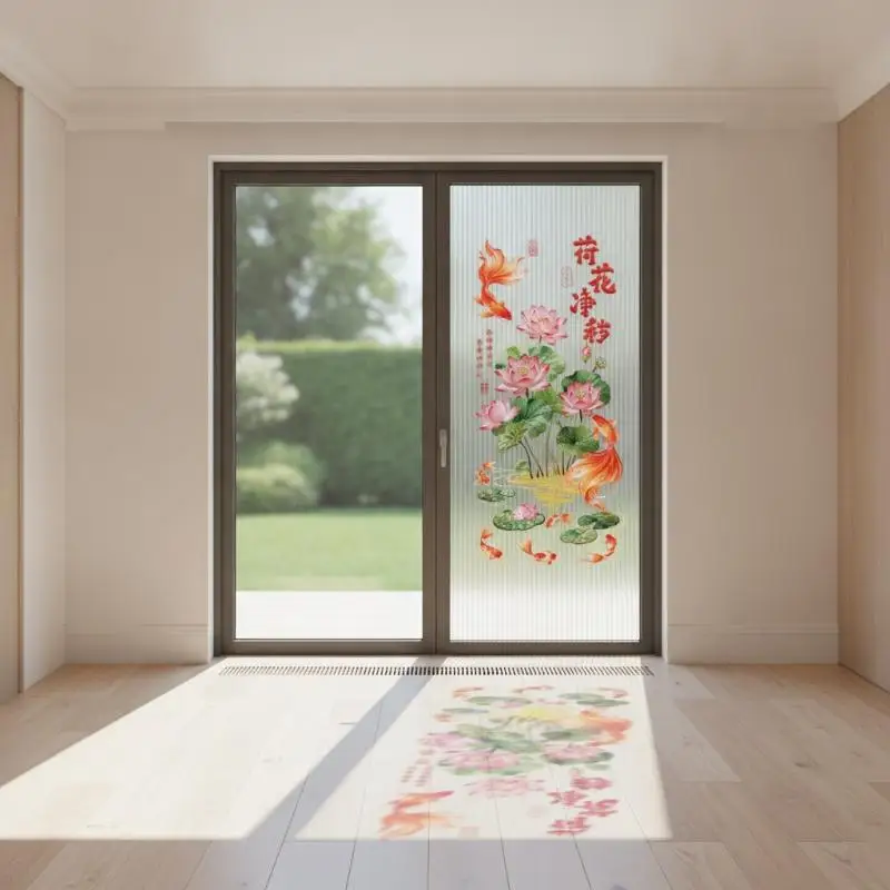 2Pcs Koi Flower 3D Wall Stickers Anti-static Golden Lotus PVC Decals for Housewarming Gift Home Decor