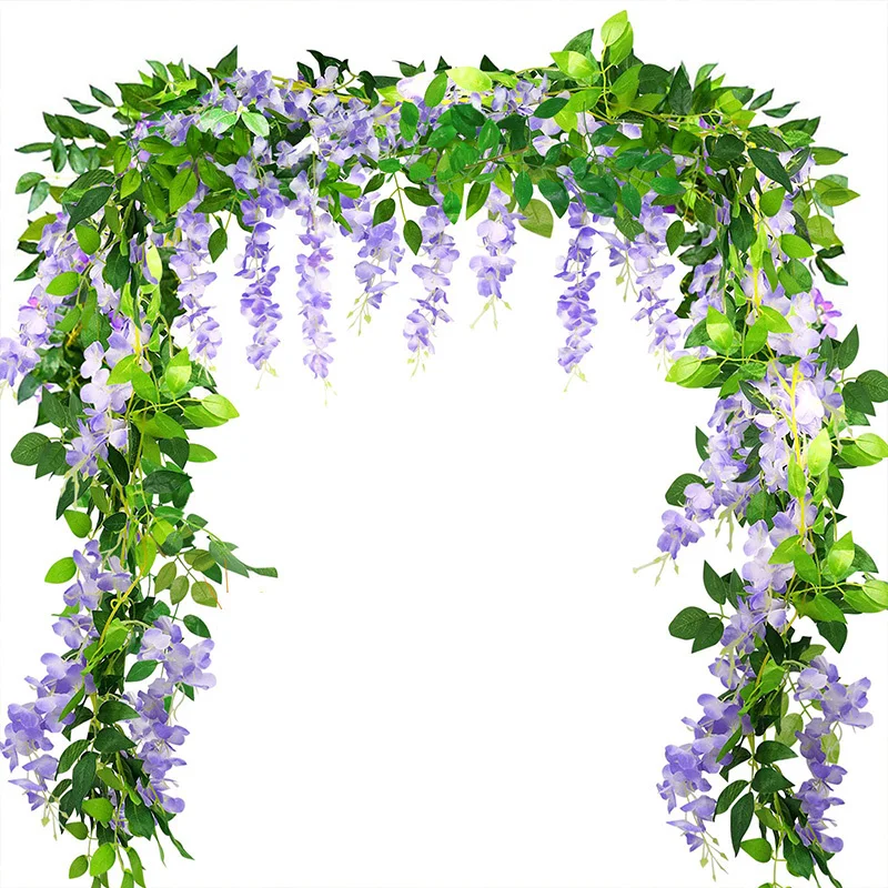 Artificial Wisteria Hanging Flowers Garland Ivy Indoor Outdoor Garden Home Decoration Wedding Arch Decor Fake Silk Flower Vine