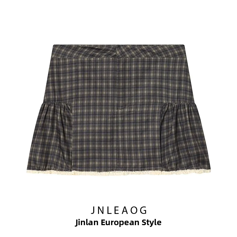 Faionable Plaid Spitze Rock frauen Kleidung Vielseitig Herbst Neue Sle Asymmetrische Stand Fit Polyester Casual Rock