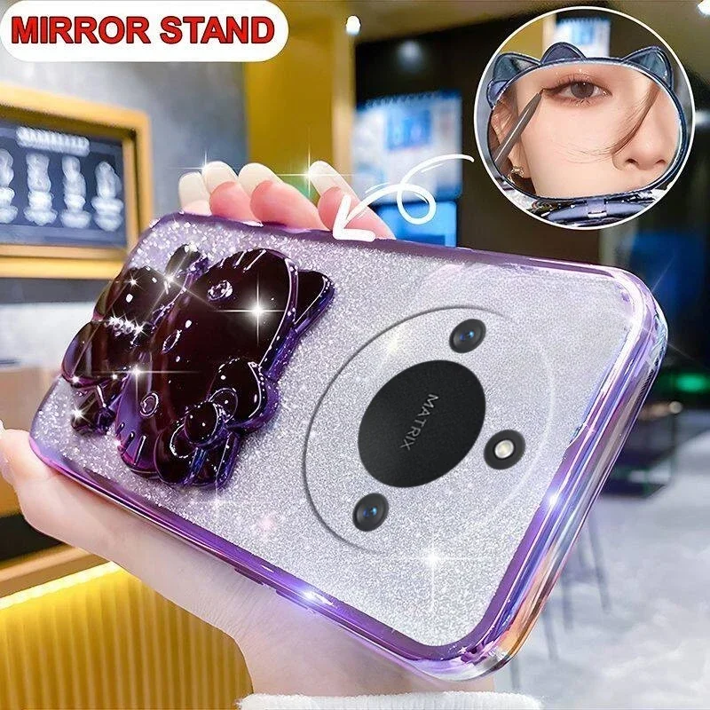 

Glitter Plating Mirror With Holder Case For Honor X9C Smart 400 Lite Protection TPU Cover For Honor Magic 7 Pro