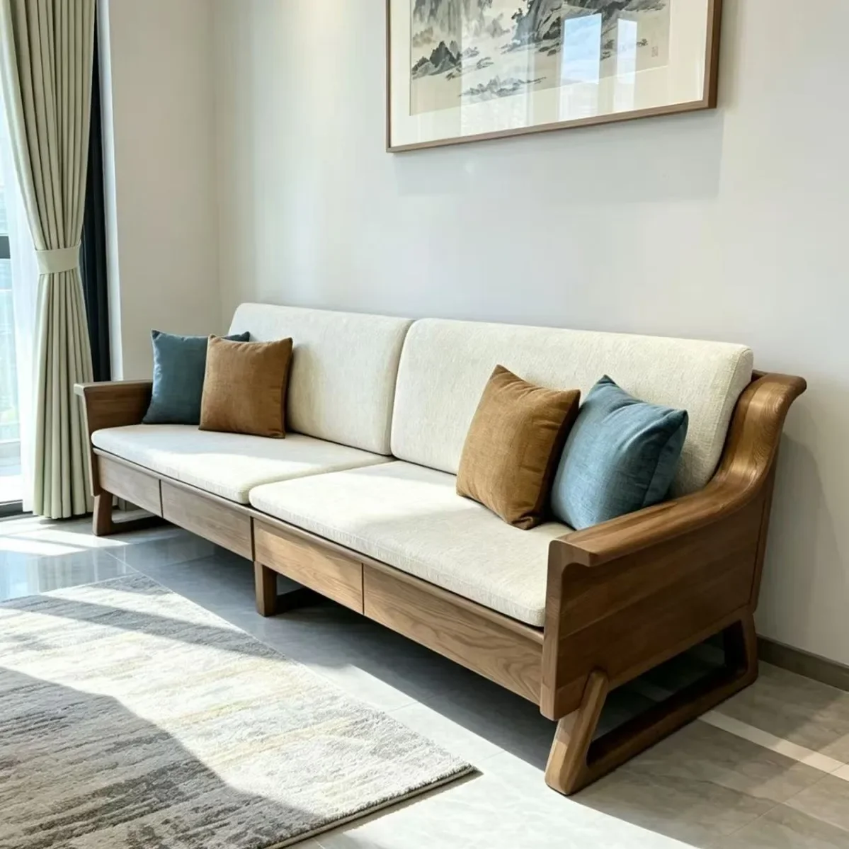 HYS all-solid wood sofa winter and summer dual-purpose apartment modern simple log sofa