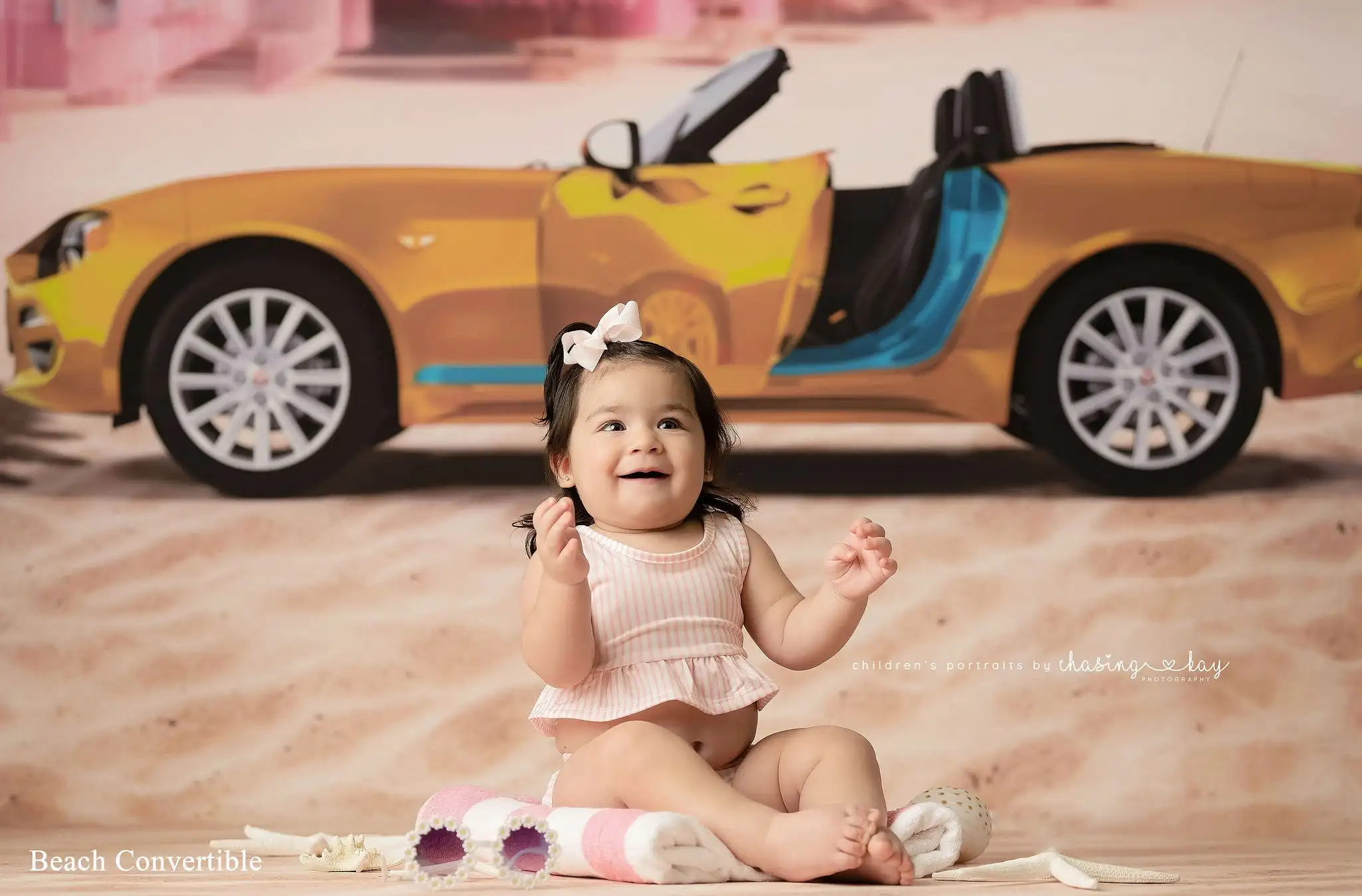 Summer Beach Convertible Backdrops Kids Baby Birthday Cake Smash Photocall Beachside Palm Trees Sports Car Backgrounds