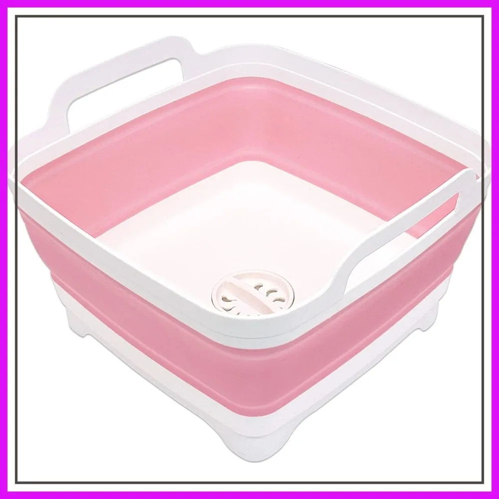 

2.4 Gal Collapsible Dish Basin with Drain Plug, Space Saving Foldable Sink for Camping, RV, Kitchen
