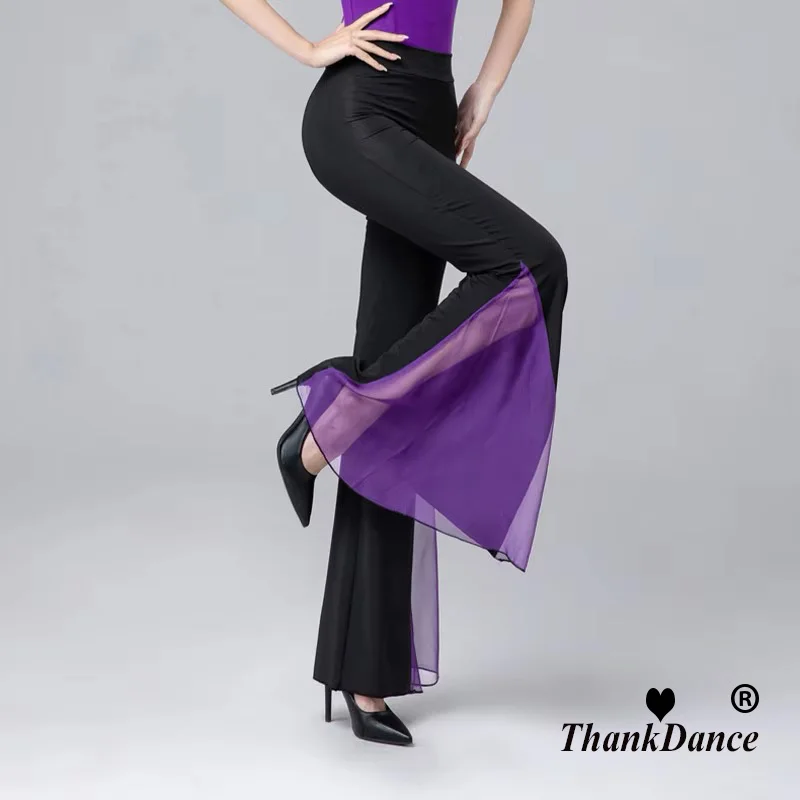 Calças de dança femininas elegantes calças largas calças de dança do ventre de salão latino prática calça de dança traje de desempenho