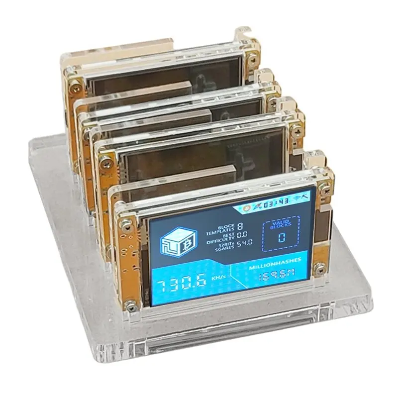 AED7-4X 735KH/S Nmminer Nerdminer+4 Slots Acrylic Stand Bitcoin Crypto Solo Lottery Miner 2.8 Inch Display Miner