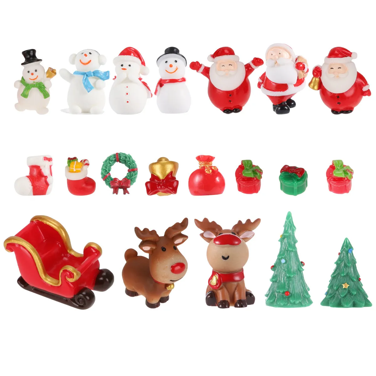 20Pcs Resin Christmas Ornament Set Micro Landscape Decor Hand Painted Snowman Santa Xmas Adornment Desktop Mini Garden Resin