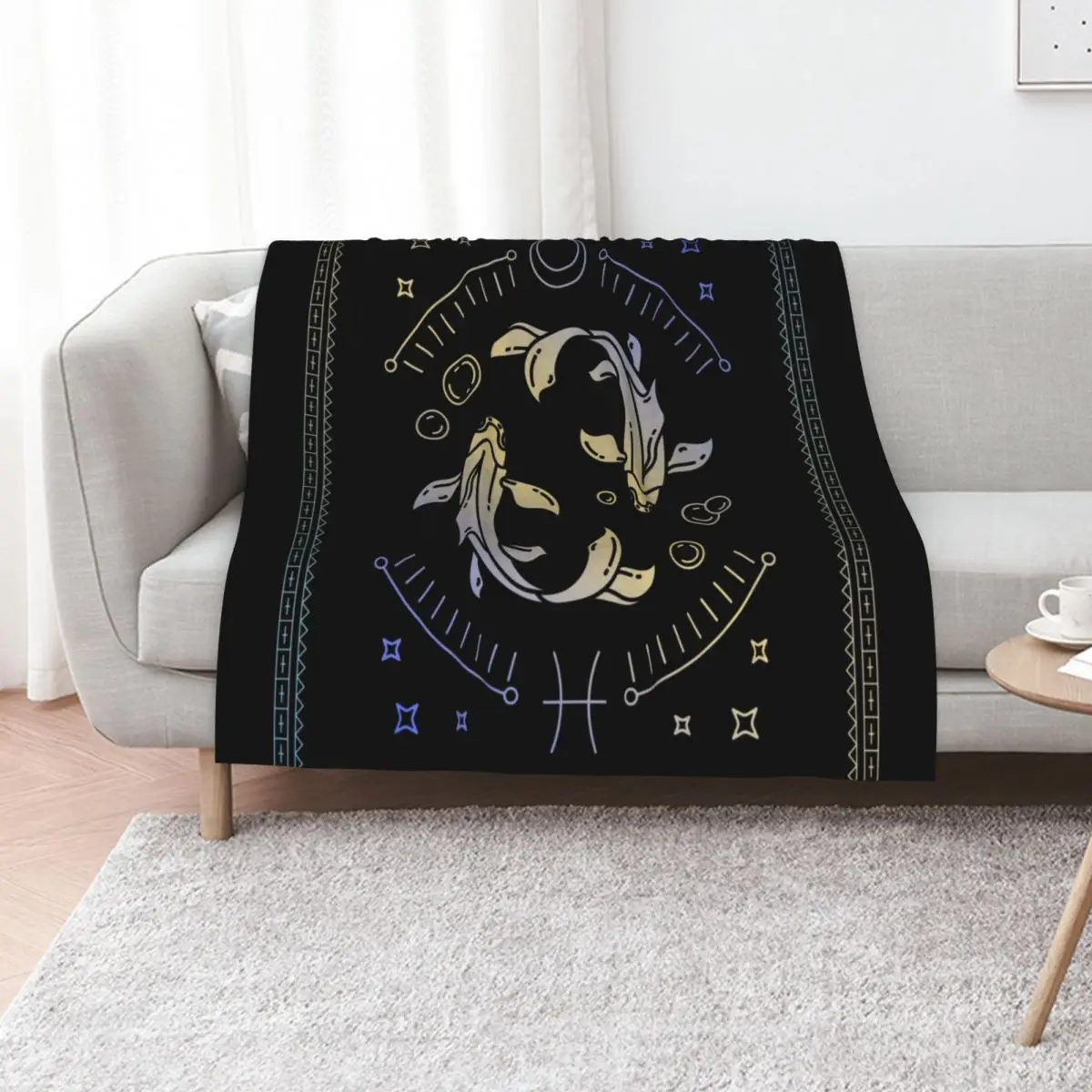 Golden Pisces Design - Age of Pisces - Pisces Gift, Zodiac Astronomy, Phone Case, Shirt, Pisc Throw Blanket Flannel Blankets