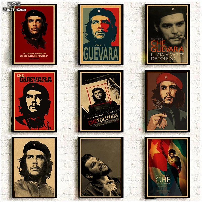 Celebrity Revolutionary Che Guevara Red Portrait Painting Vintage Kraft Paper Poster Bar Bedroom Decor Painting Wall Sticker