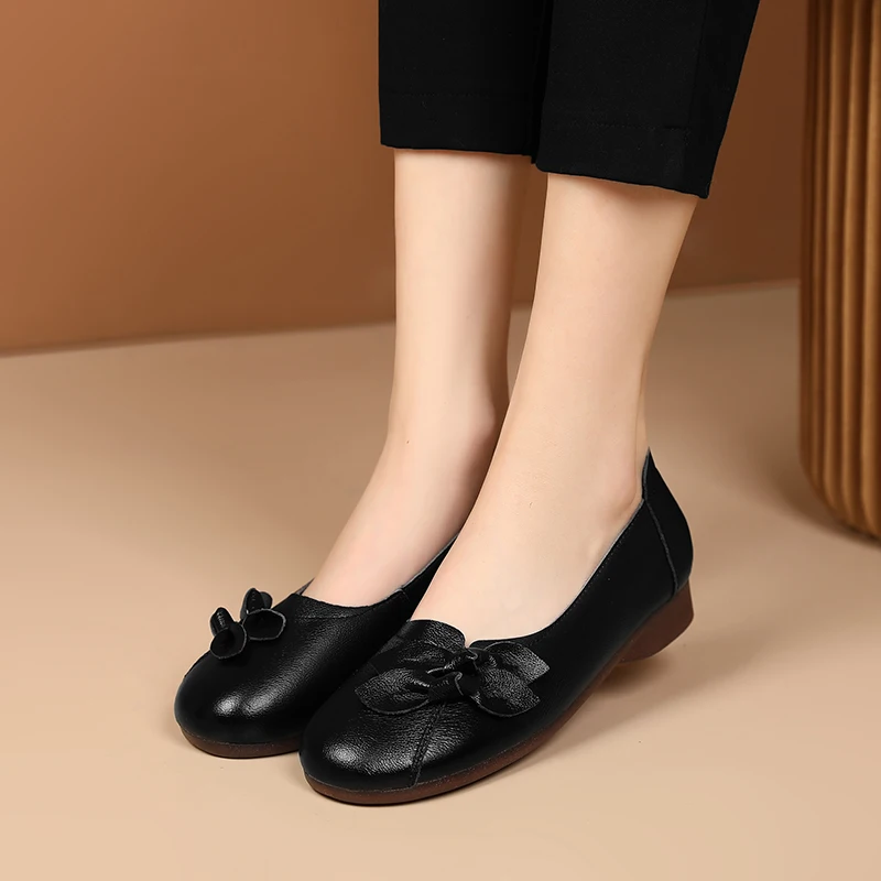 

2024 spring autumn women pumps natural leather plus size 22-25.5cm soft cowhide butterfly knot loafers single shoes women shoes