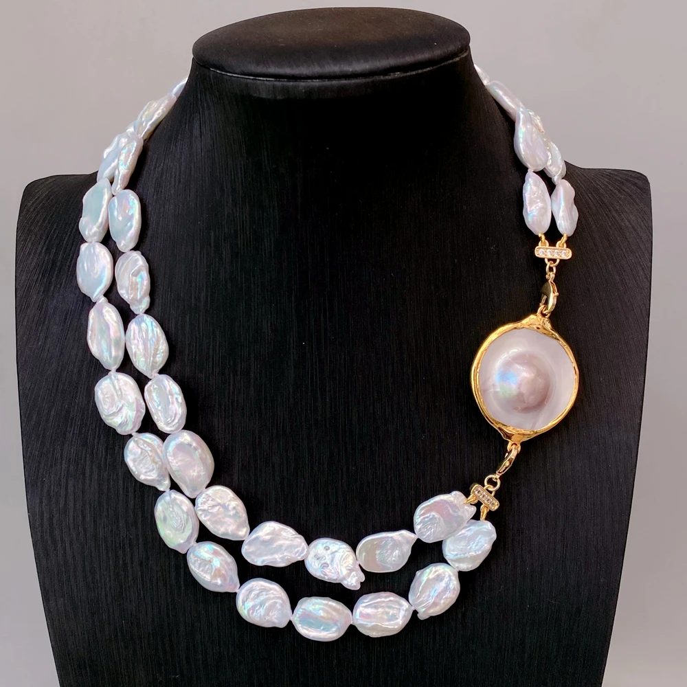 natural coin Mabe pearl connector White Keshi Pearl Freshwater Pearl Choker  Statement  Necklace
