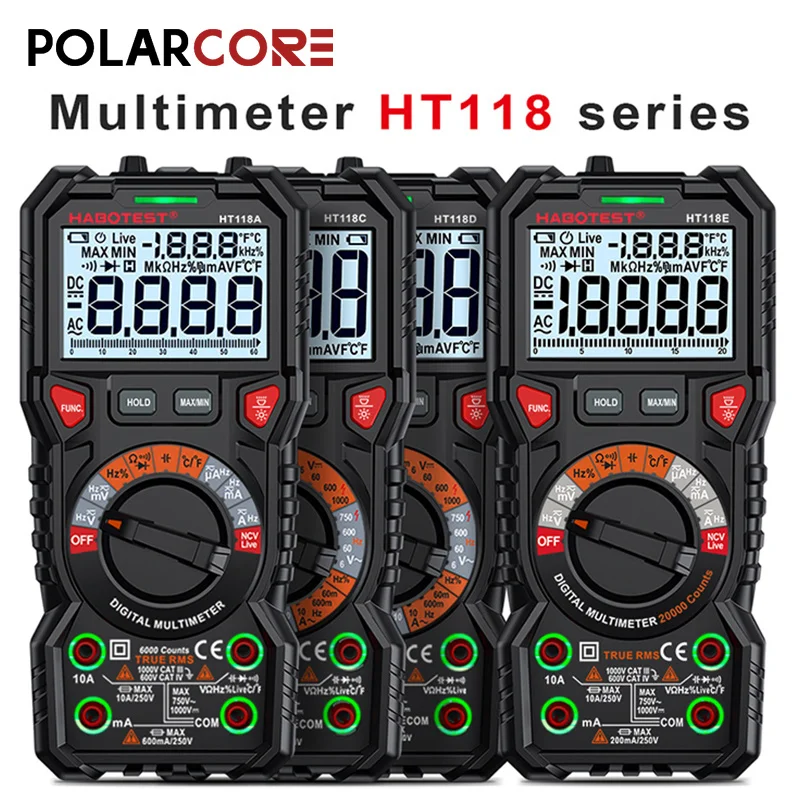 

HT118 Professional Digital Multimeter AC DC Voltage Indicator TRMS Capacitance Ohm Diode Multimetro Hz Electrician Tester Tools