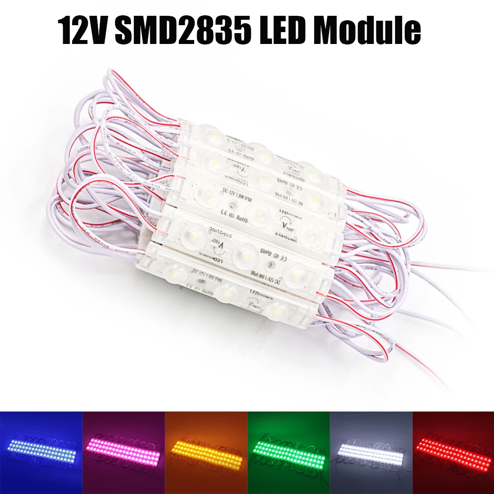 

20pcs/lot 12V LED Module SMD2835 3LEDs/Module for Backlight Shop Banner Waterproof IP67 Christmas Decorations White Yellow Blue
