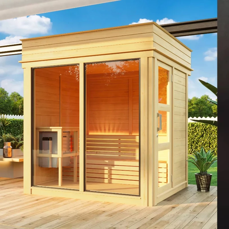 Modern wooden sauna for Europe Warm wood outdoor sauna stove and steam room combination