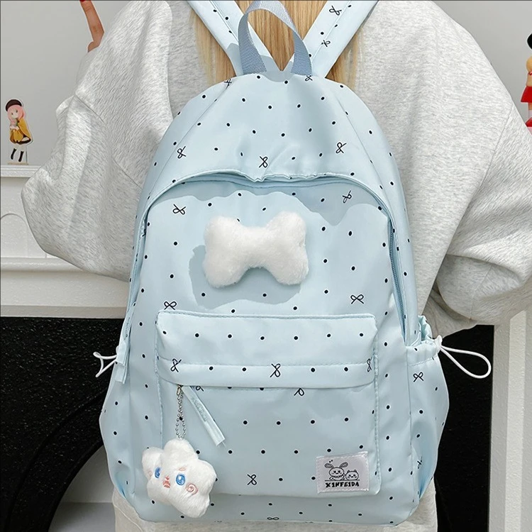 Polka Dot  Knot Backpack High Aesthetic Value Versatile Middle School Girls' Student Double Shoulder Bag School Dail...