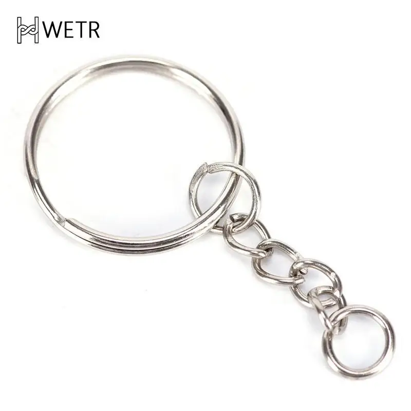 Polished Color 25mm Keyring Keychain Split Ring With Short Chain Key Rings Women Men DIY Key Chains Accessories 10/30/50pcs