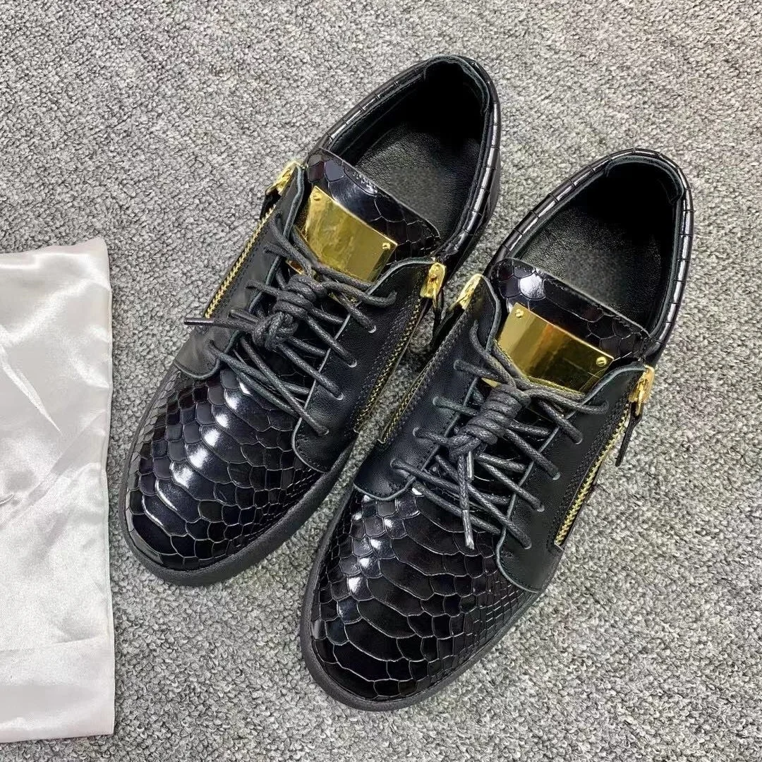 

Top Hight Quality Casual Sneakers For Men and Women Real Leather Brand Designer Unisex Tennis Shoes GZ Zipper Loafer Shoes G0137