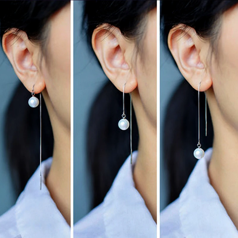 Piercing Dangle Ear Line Earrings for Women Rose Gold Color White Imitation Pearl Hanging Earing for Women Fashion Jewelry E033