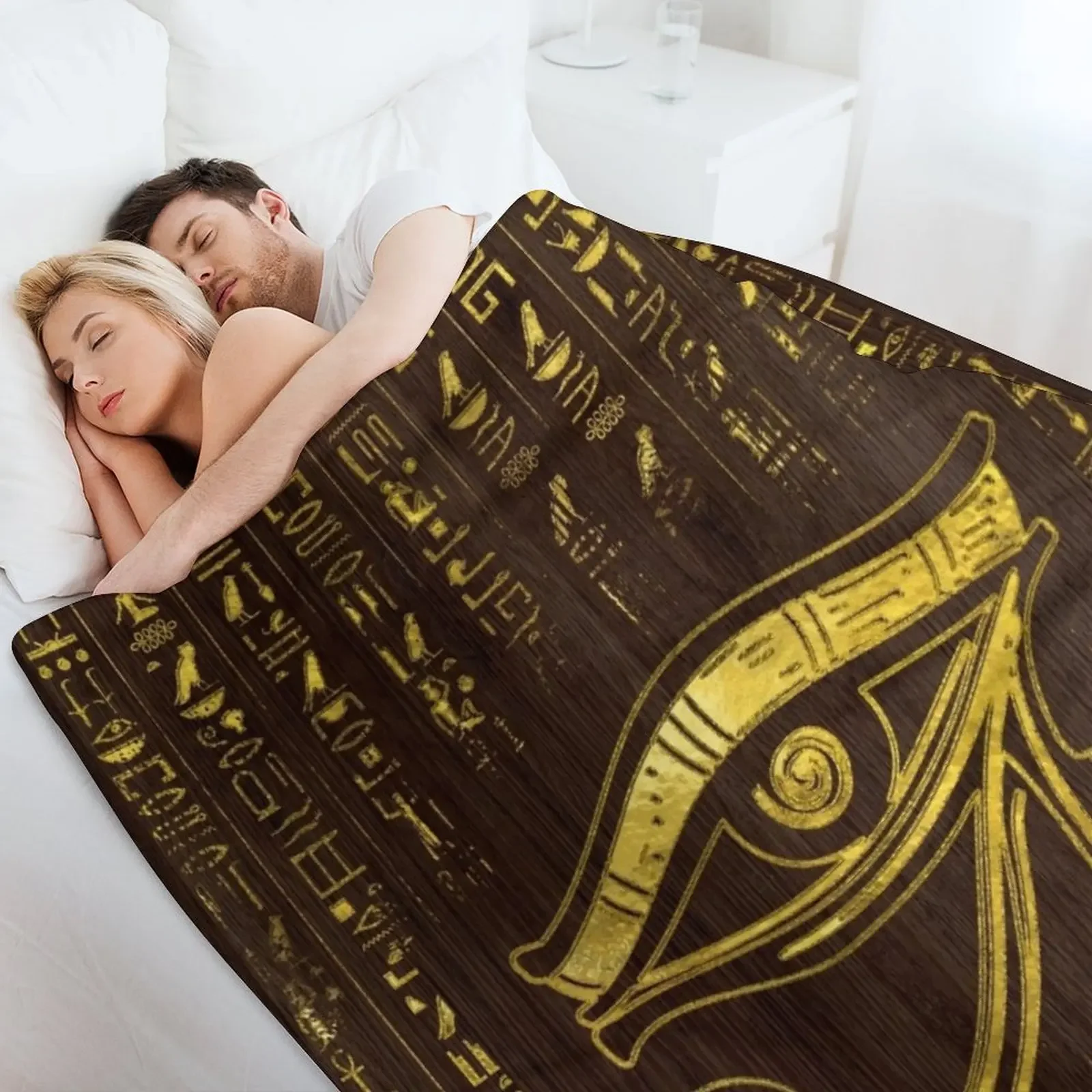 عين حورسند المصرية الذهبية للهيروغليفية على الخشب رمي بطانية الشعر البطانيات الثقيلة للأرائك بطانيات الهالوين