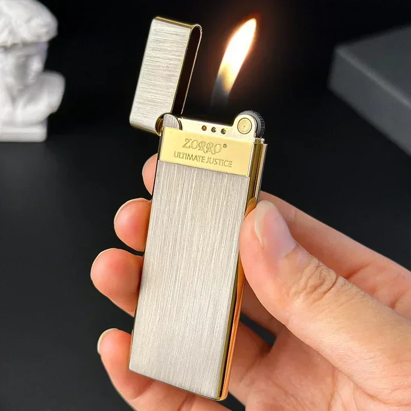 ZORRO Metal Ultra-thin Lighter Windproof Gas Inflatable Grinding Wheel Ignition Lighter Cigarette Lighters High-end Men\'s Gift