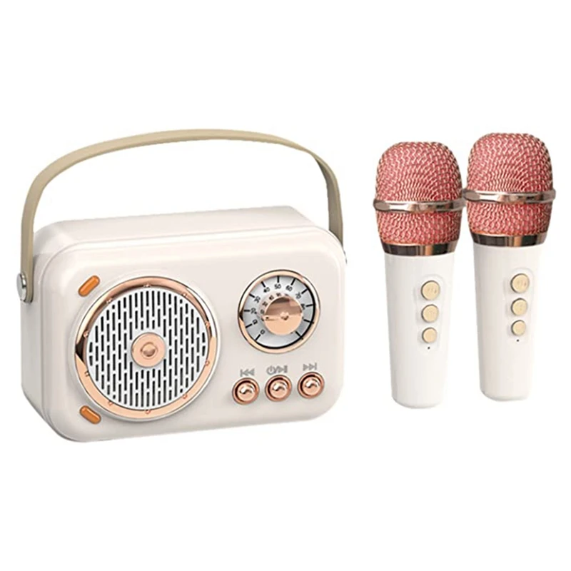 Mini Karaoke Machine With Microphone Set, Vintage Bluetooth Speaker With Home Karaoke Machine (White)