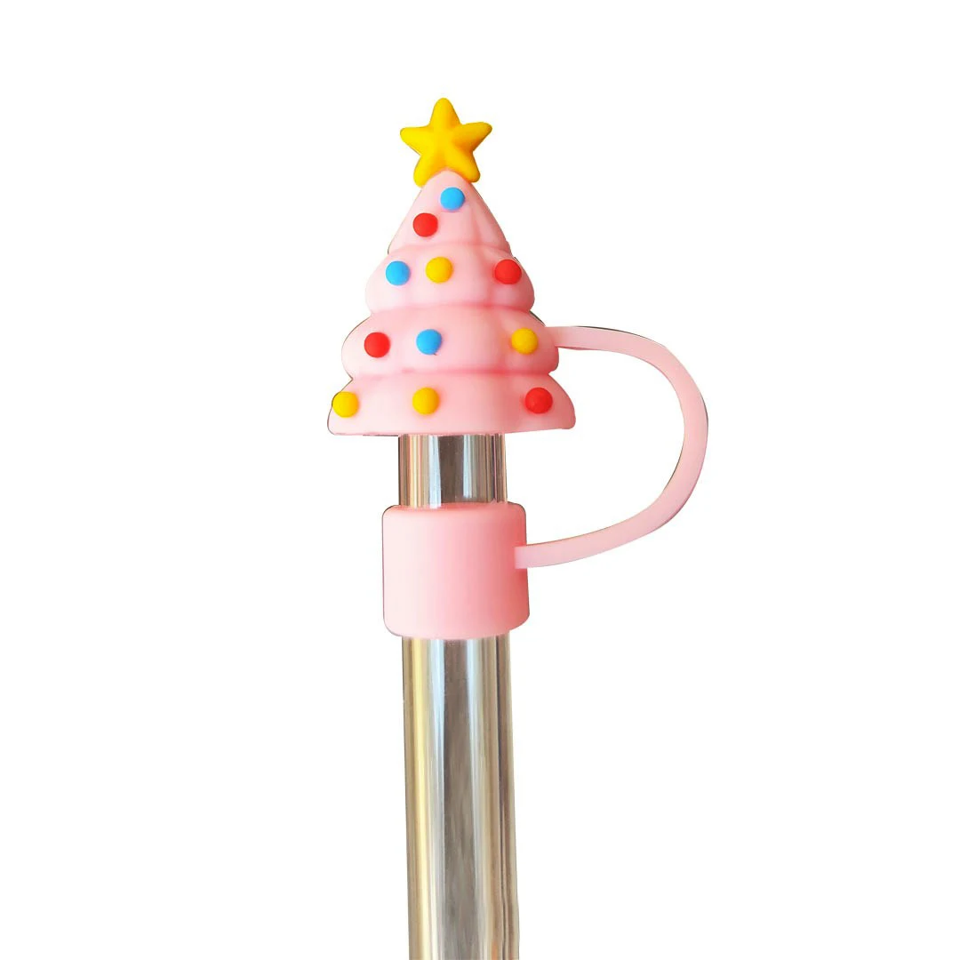 10mm Christmas Straw Cover Cap For Stanley Cup Tumblers Mug Accessories Pink Silicone Straw Topper Reusable Kitchen Accessories