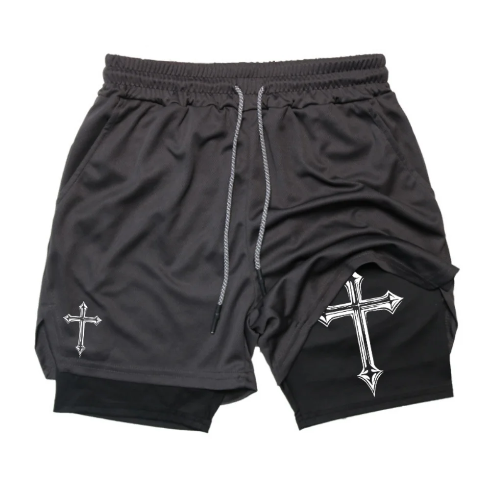 Men 2-in-1 Running Shorts Double-Layer Breathable Training Sports Comfortable Jogging Pants Fashionable Phone Pocket Towel Loop