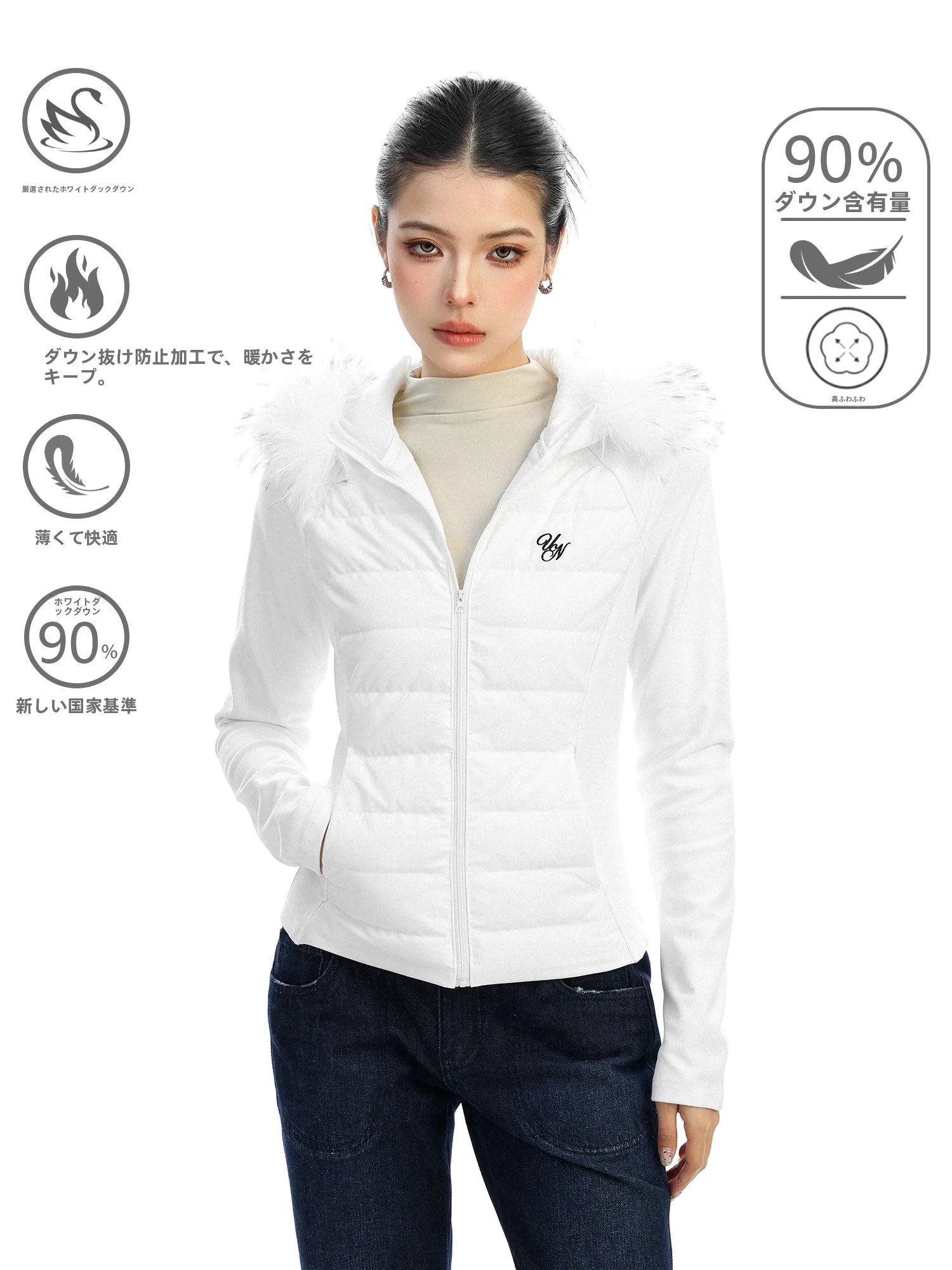 

Женское стеганое пальто Jaet White Du down с 90% наполнителем, повседневное облегающее пальто с капюшоном и меховым воротником, зимнее теплое