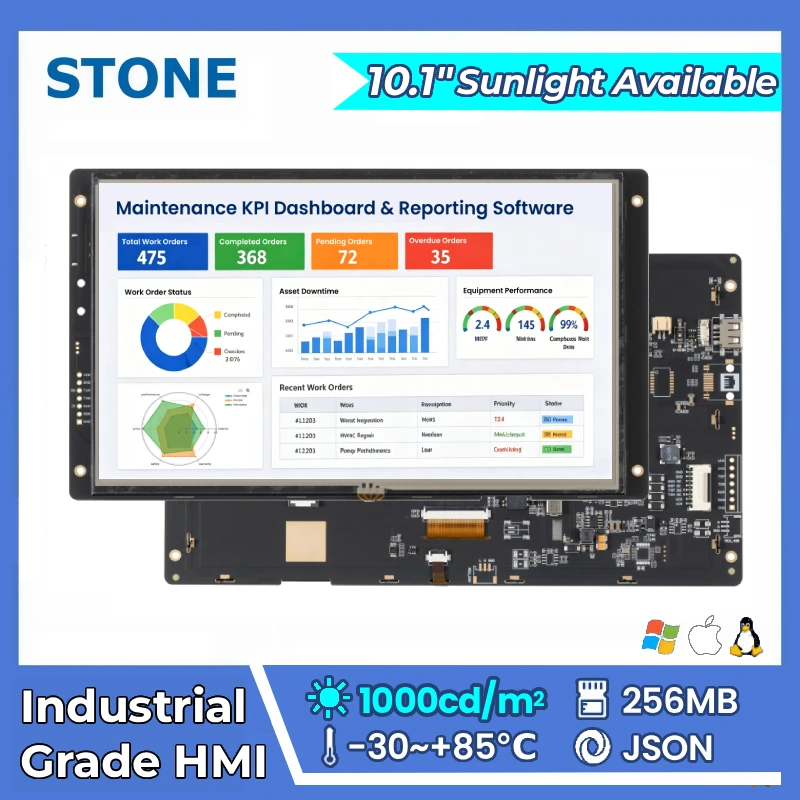 STONE A 10.1 inch Industrial HMI Display Panel TFT LCD with None Touch Screen RS232/RS422/RS485/TTL 1024*600 for Arduino