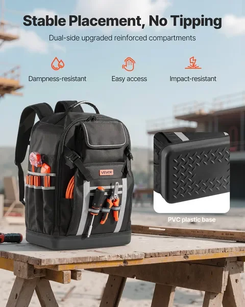 Tool Backpack 56 Pockets Splash-resistant Jobsite Backpack for Electrician