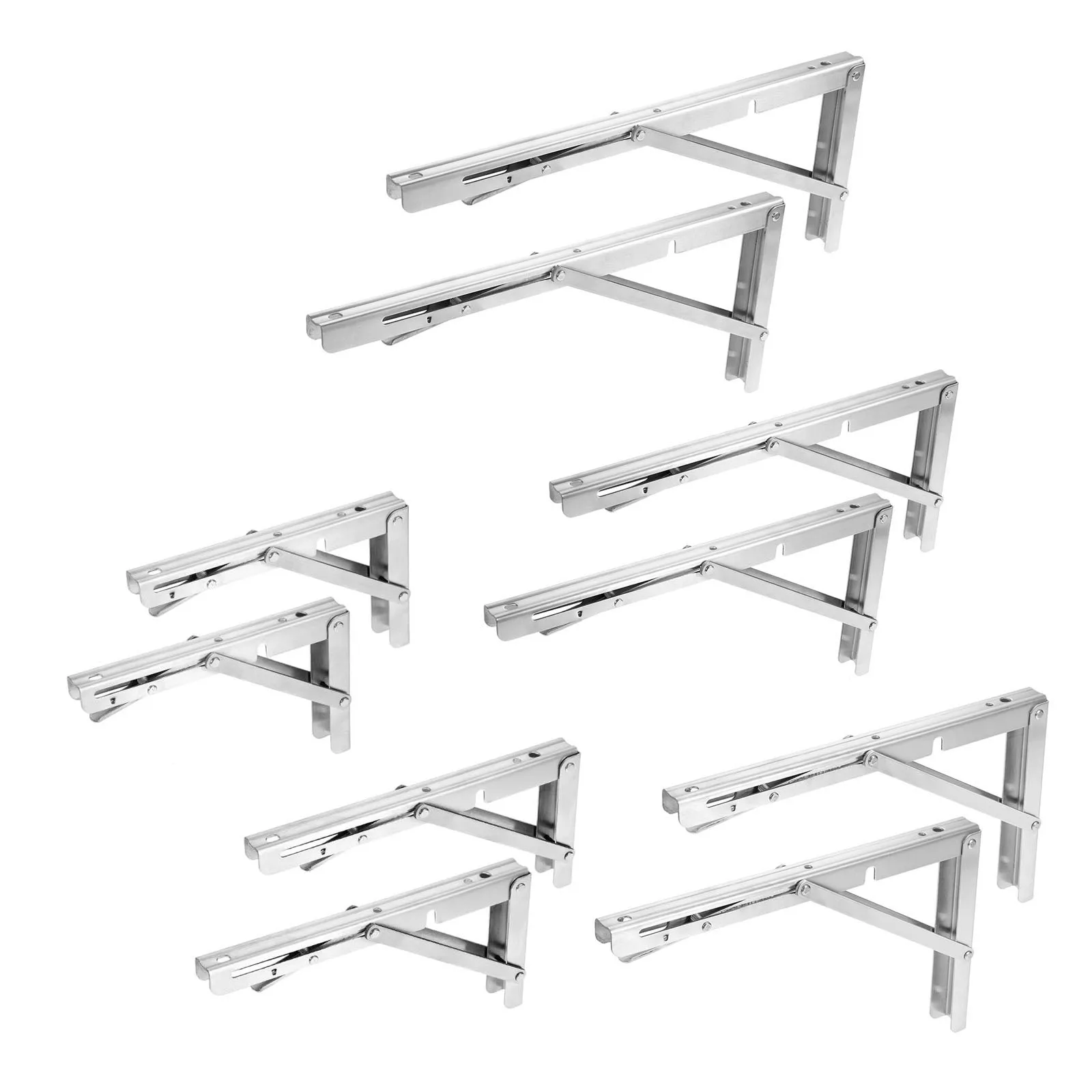 2sets Thicken Stainless Steel Folding Stand Table Bracket L-shaped Shelf Bench Wall Mounted Support 8/10/12/14/16inch 200-400mm