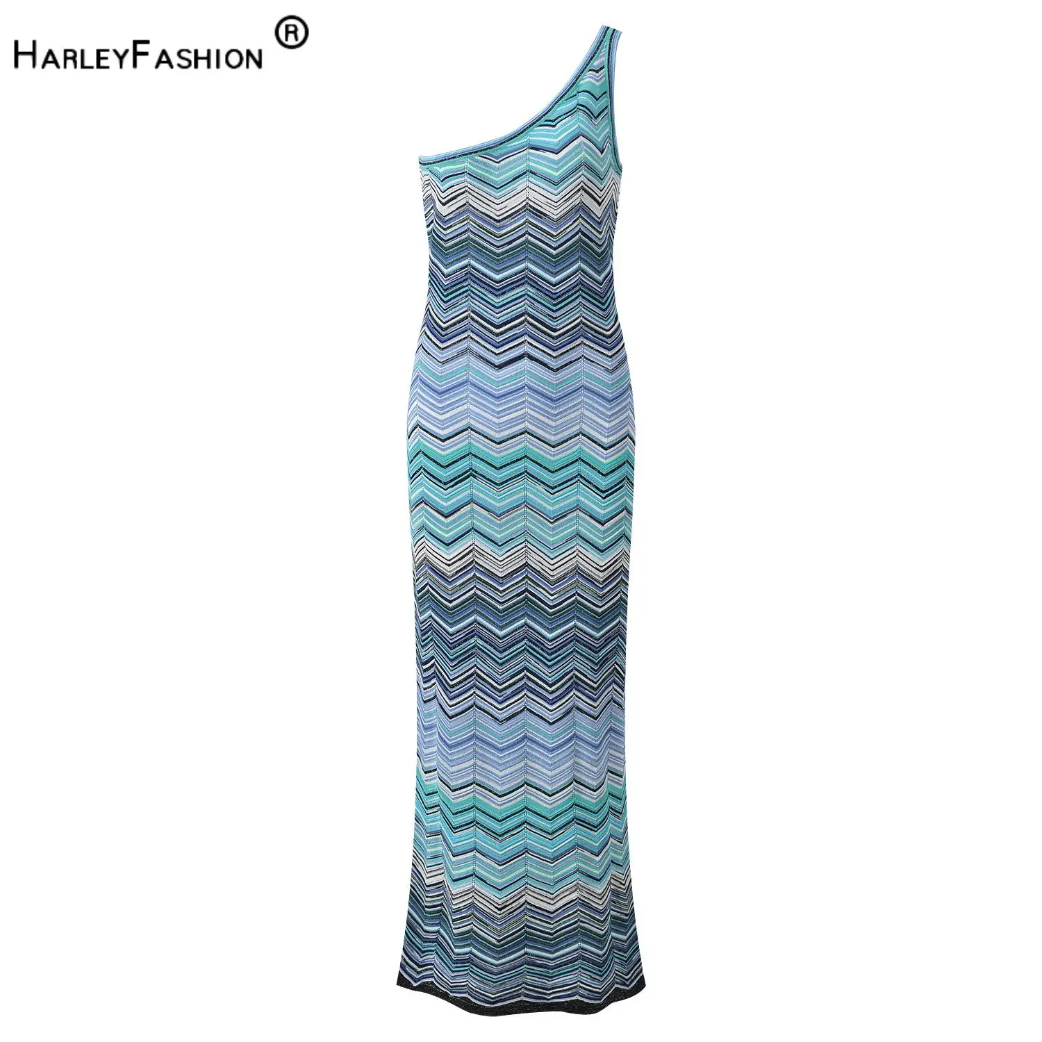 Robe longue sans manches en tricot ondulé dégradé, design élégant et tendance pour femme, collection été 2026