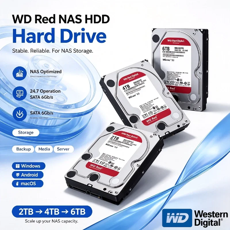 WD Red NAS HDD 2TB 4TB 6TB 1TB 3.5 Inch 64MB Cache 5400RPM SATA 6Gb s Internal Hard Drive for Desktop Pro Speed