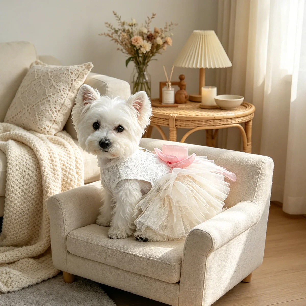 Little Sweetheart Wedding Pet Harness Dress, Lace Bow Tutu Skirt, for Small Dogs & Cats, Bridal Party Outfit - view 5