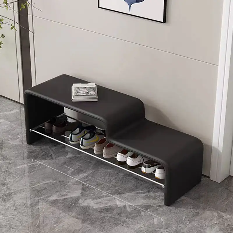 Italian parent-child shoe changing cloakroom, advanced integrated long strip high and low sofa stool, light luxury household