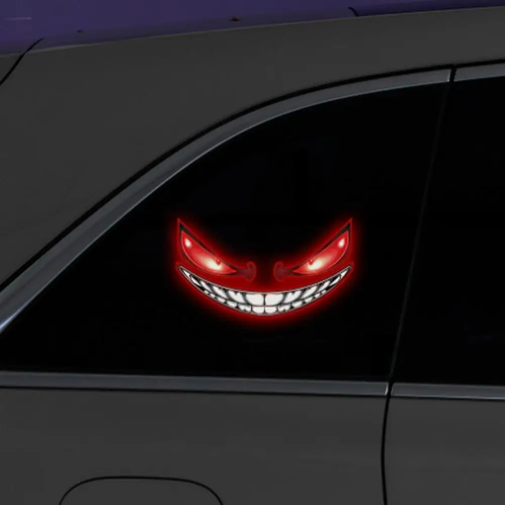 Auto Light Sensor Solar LED Devil's Face Car Warning Strobe Light MultiColor Flashing Safety Lamp Suction Cup Windshield Install