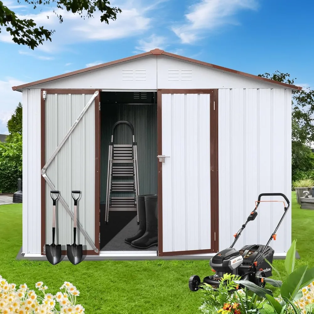 Metal Tool Shed with Door and Padlock, Large Outdoor Storage, Galvanized Steel, 6x8 Foot