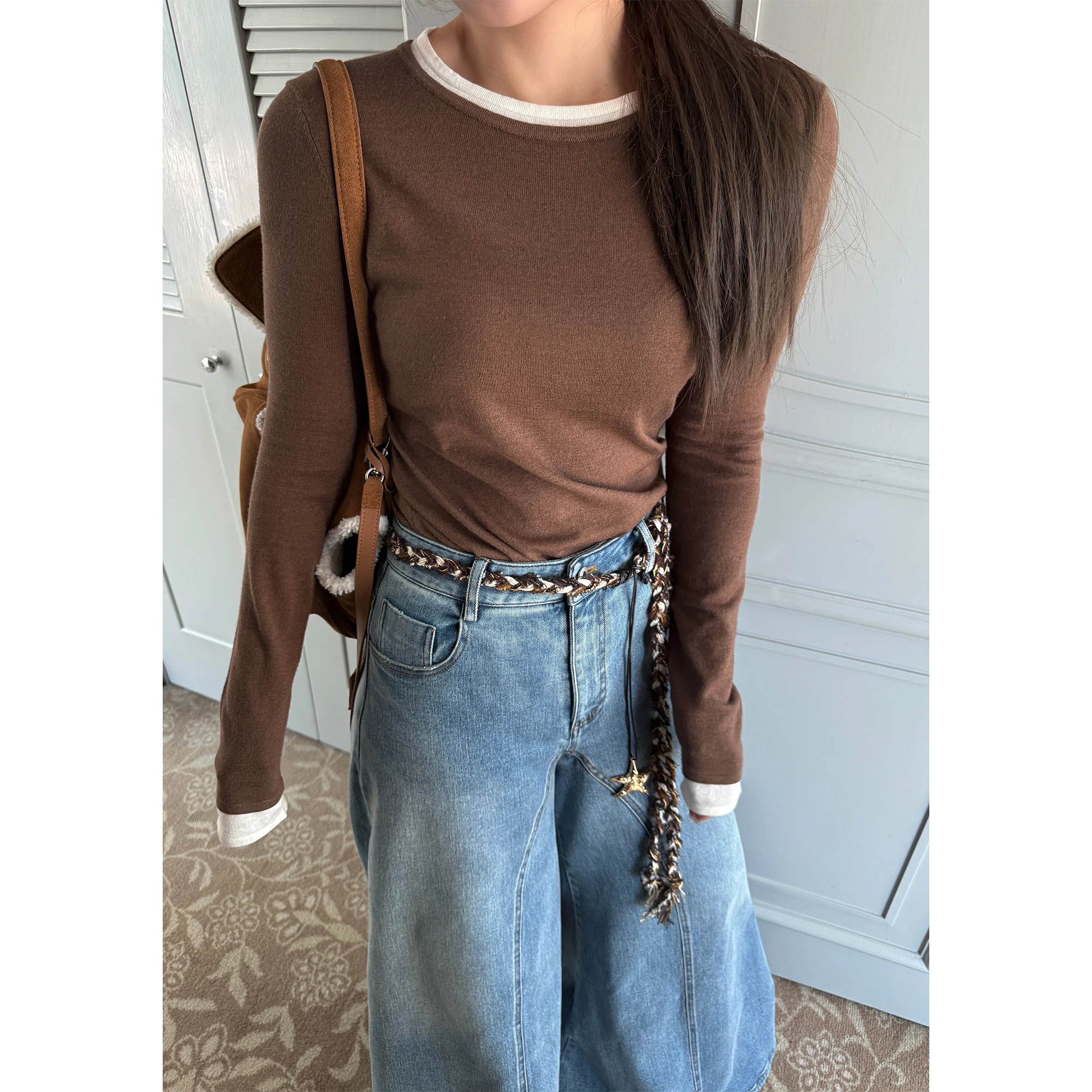 

Scout Long Sve Knitted Wool T-irt Soft Yarn adient Color round Ne Base Layer Tee Colors Women Winter Ele Fit S...