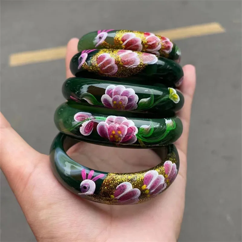 

Jia Le/ Natural Brazil Dark Green Inlaid Peacock Agate Bangle Accessories Fine Jewelry Bracelet Man and Woman Couple Party Gift