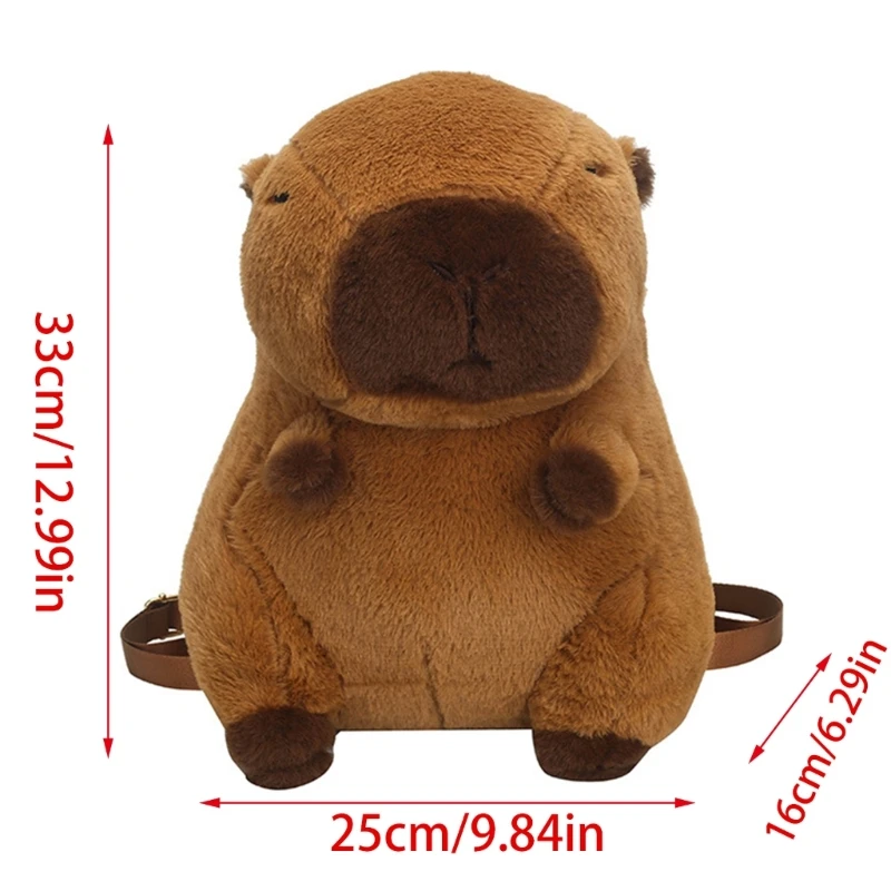 E74B Bolsa transversal pelúcia inverno com desenho animal fofo mochila capivara para mulheres meninas