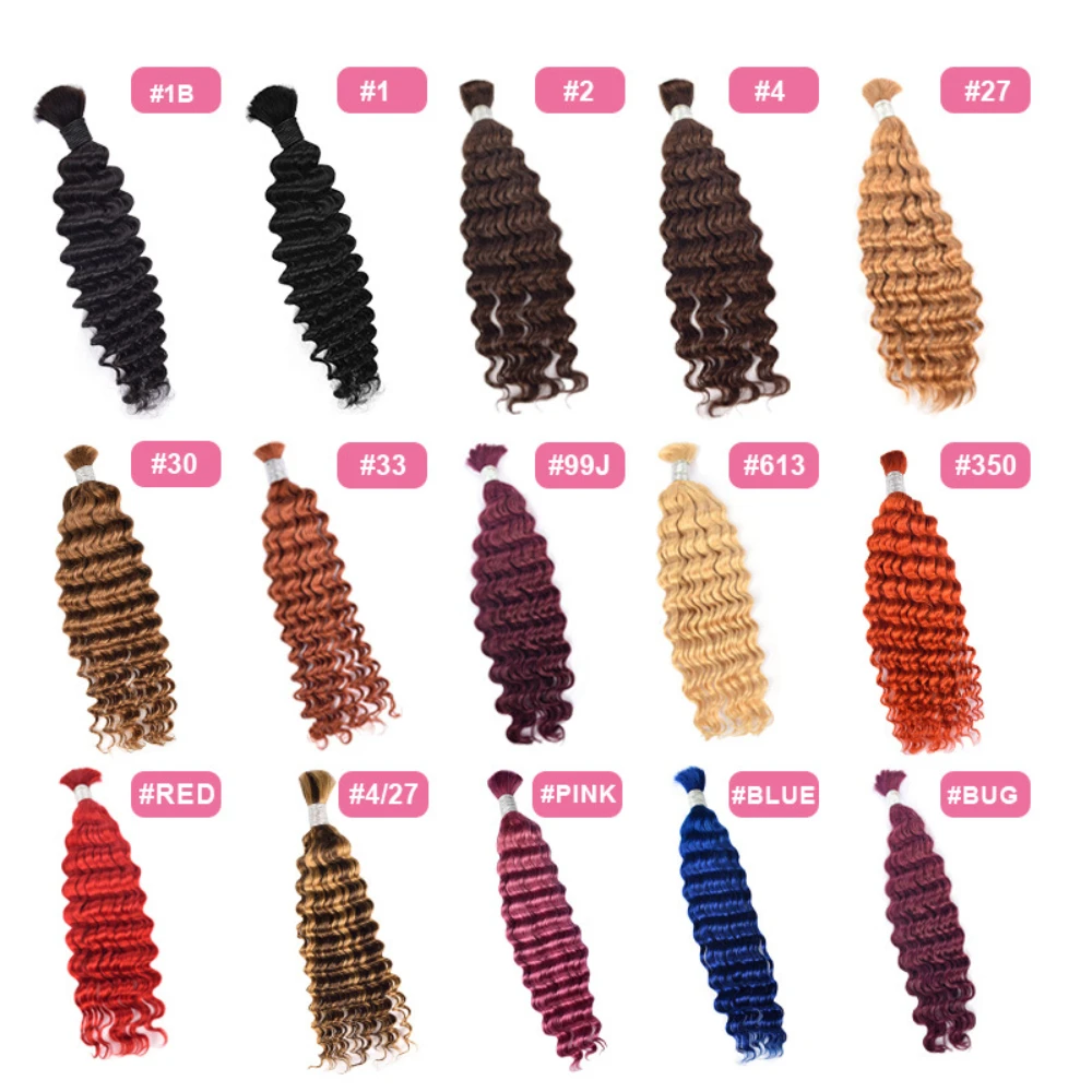 100% Real Indina Human Hair Bulk Hair For Braiding Remy Deep Curly Wave Hair Bulk 12-28inch 100g Natural Blonde Hair