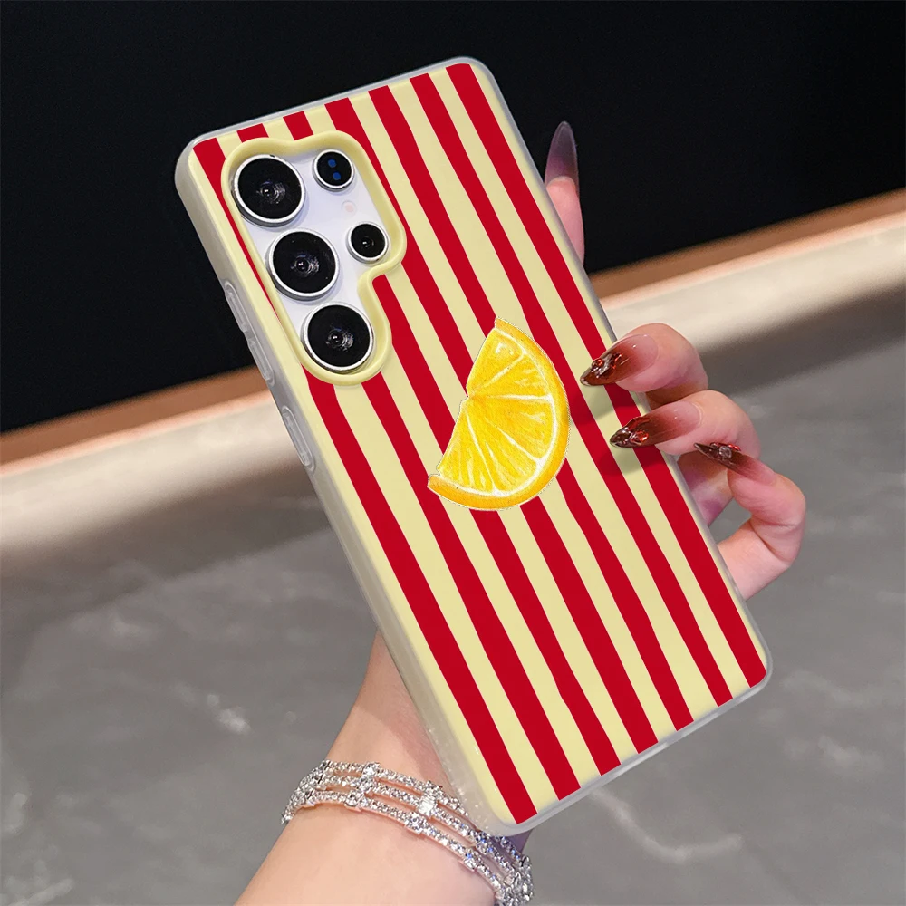 Stripes Lemon Case For Samsung Galaxy S21 S25 S24 S23 Ultra S22 Plus FE A56 A55 A54 A36 A35 A34 5G Simple Color Blocking Fundas