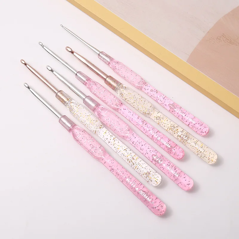 Juego de 7 Agujas de Ganchillo de Plástico Transparente con Mango de Cristal de 2.0-5.0mm, Agujas de Ganchillo de Una Sola Punta para Tejer a Mano, Manualidades y Confección de Ropa