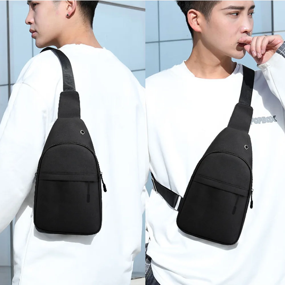 Crossbody Chest Bag Men Shoulder Bags USB Charging Cable Hole Male Anti Theft Sports Chest Bags Messengers Pack Feather Pattern